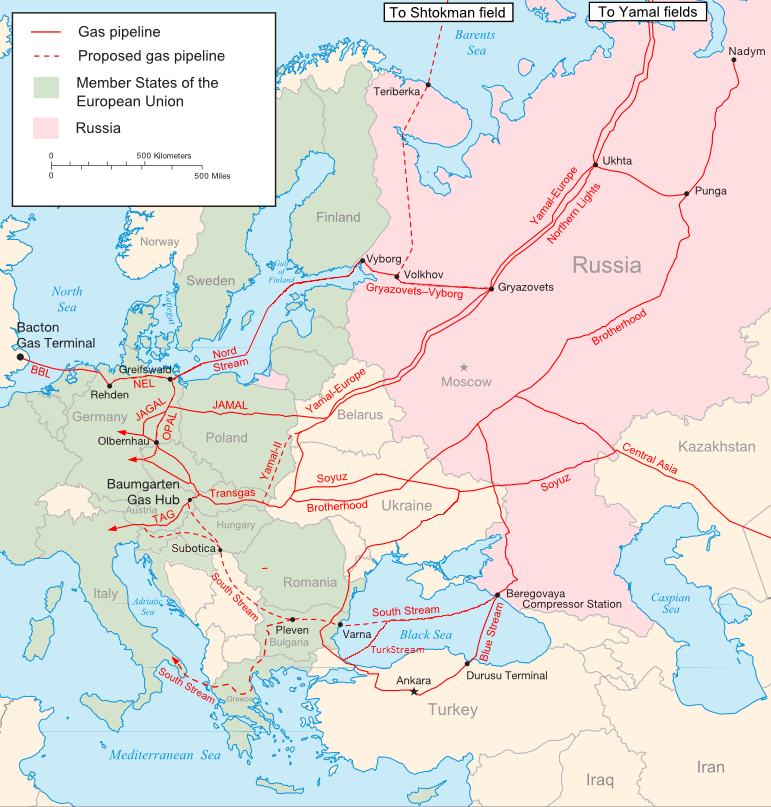 Grosse russische Gaspipelines nach Europa 1