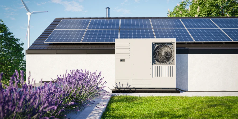 A heat pump with photovoltaic panels