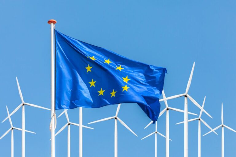 Official,Flag,Of,The,European,Union,In,Front,Of,A